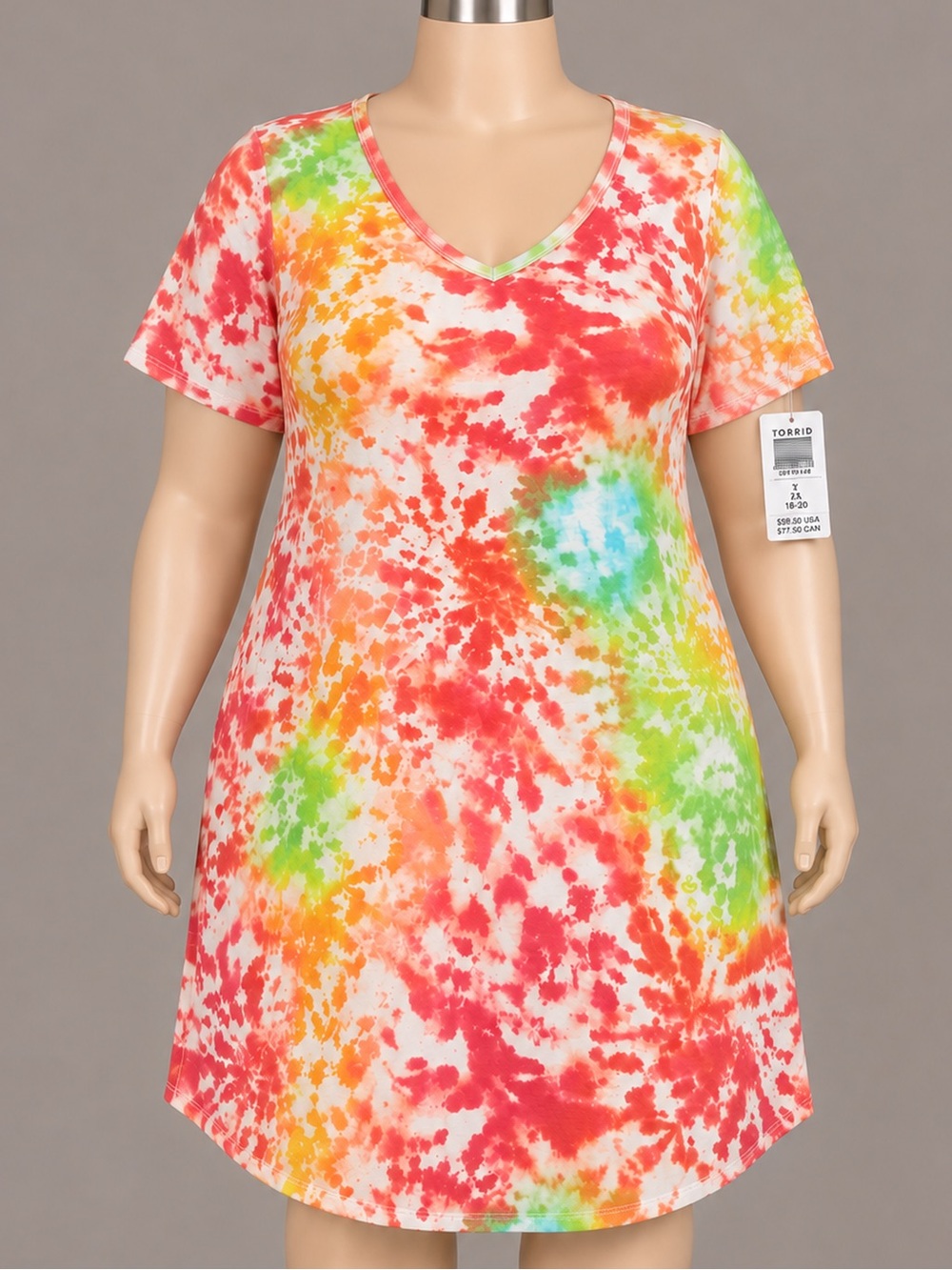 Torrid Super Soft 2X Tie Dye V Neck Dress Knee Length NWT